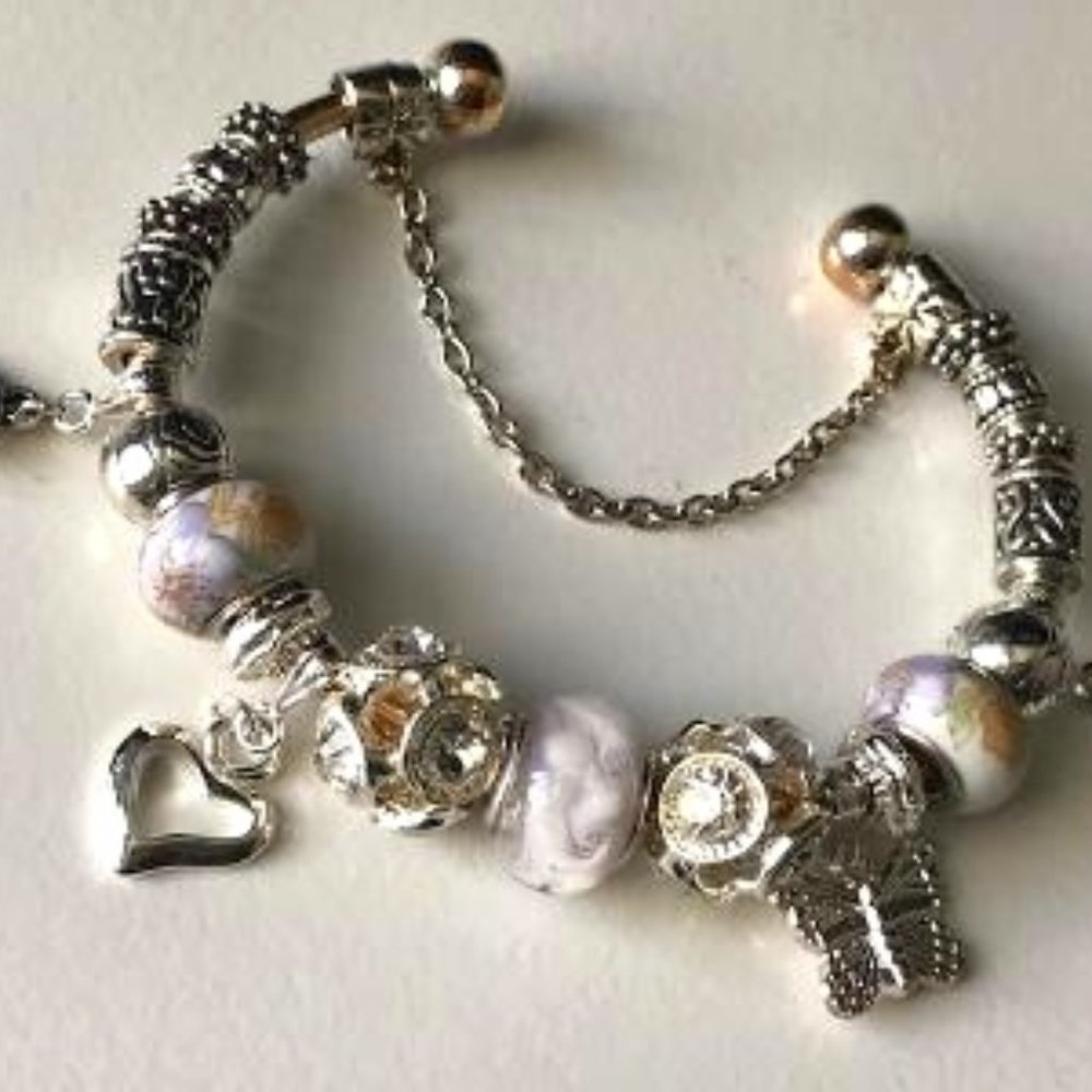 European Style Ball-end Bangle Charm Bracelet with Beads and Charms